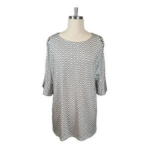 Above and Beyond Boho Chain Link Print Top Metallic Grommet Sleeve Size XXL